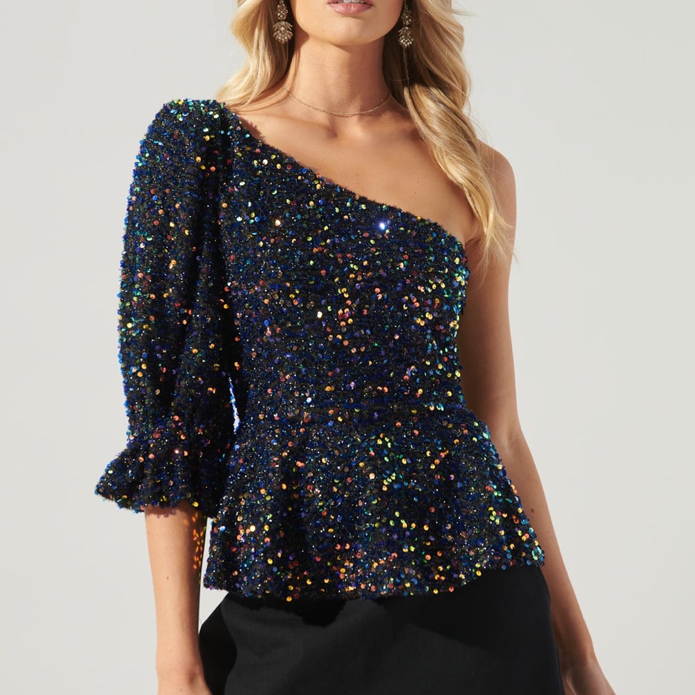 Sugarlips - Jupiter one shoulder peplum sequin top - worn only once! X small